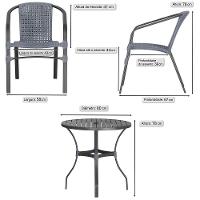 02 Cadeiras Floripa E Mesa Roma 80cm Preta Trama Original Prata - 2