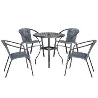 04 Cadeiras Floripa E Mesa Roma 100cm Preta Trama Original Prata - 1