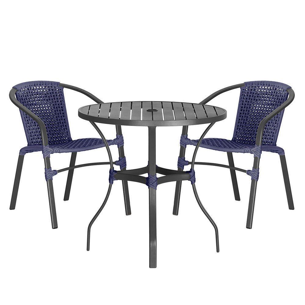 02 Cadeiras Floripa E Mesa Roma 100cm Preta Trama Original Azul - 1