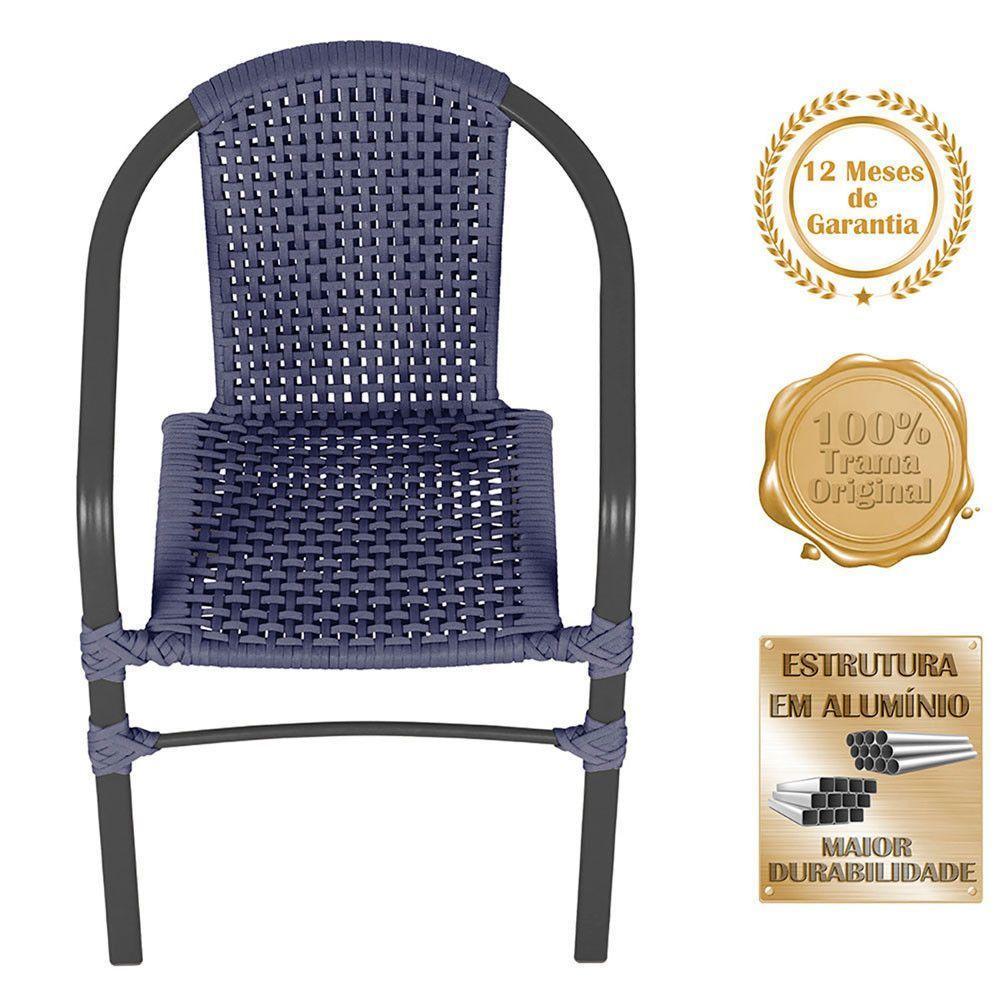 02 Cadeiras Floripa E Mesa Roma 100cm Preta Trama Original Azul - 3