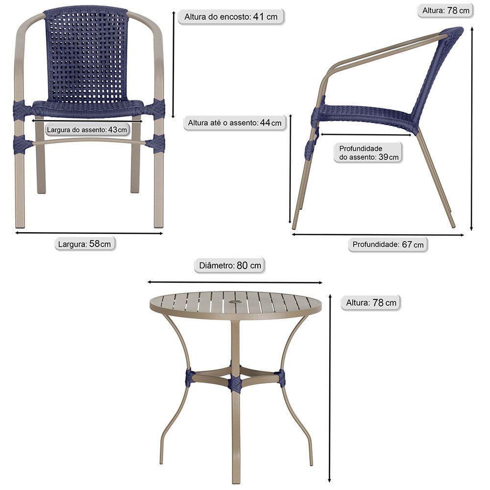 02 Cadeiras Floripa E Mesa Roma 80cm Fendi Trama Original Azul - 2