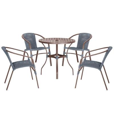 04 Cadeiras Floripa E Mesa Roma 80cm Marrom Trama Original Prata