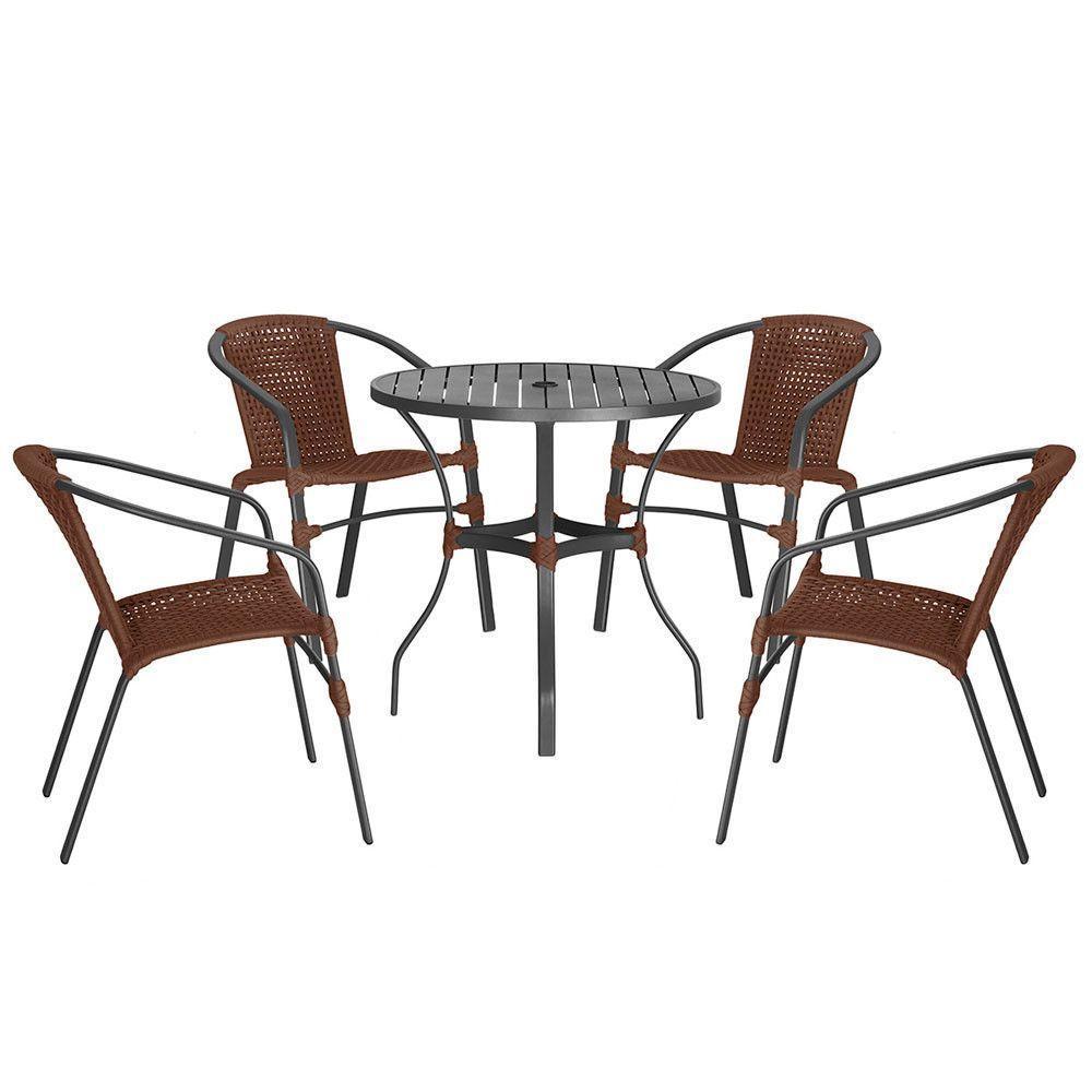 04 Cadeiras Floripa E Mesa Roma 80cm Preta Trama Original Marrom - 1