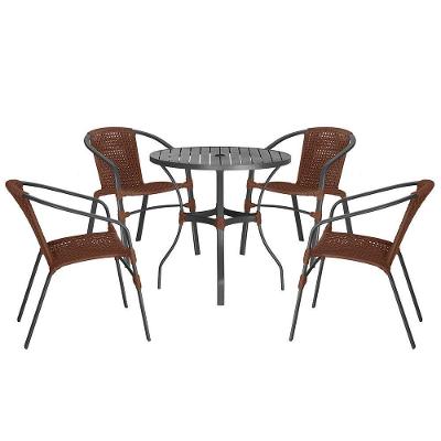04 Cadeiras Floripa E Mesa Roma 80cm Preta Trama Original Marrom