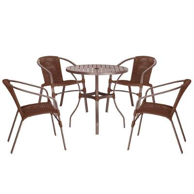 04 Cadeiras Floripa E Mesa Roma 80cm Marrom Trama Original Marrom