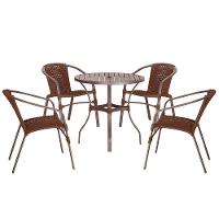 04 Cadeiras Floripa E Mesa Roma 80cm Marrom Trama Original Marrom - 1