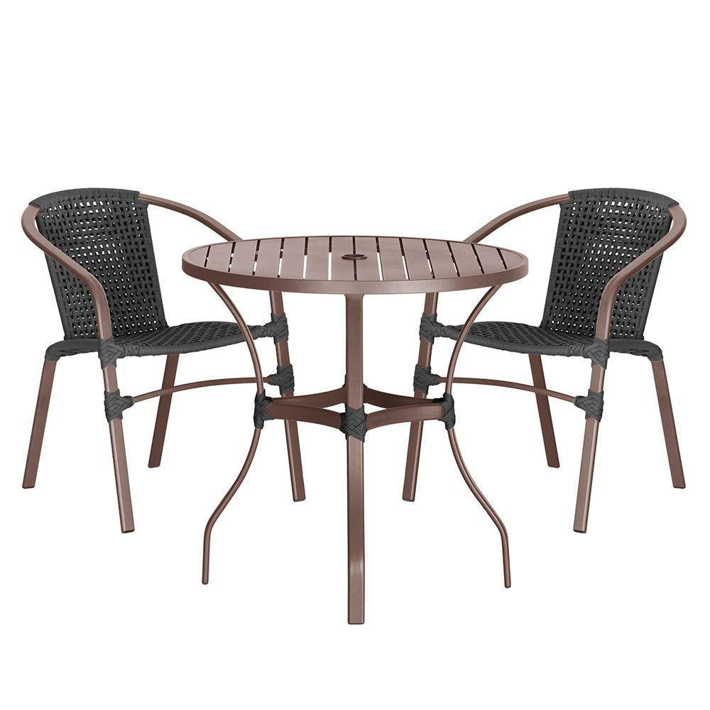 02 Cadeiras Floripa E Mesa Roma 100cm Marrom Trama Original Preto - 1