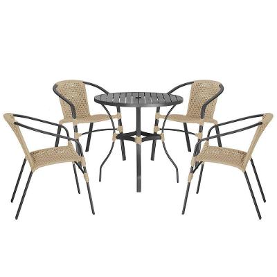 04 Cadeiras Floripa E Mesa Roma 80cm Preta Trama Original Rami