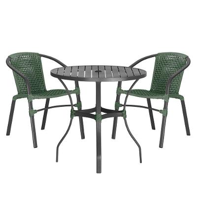 02 Cadeiras Floripa E Mesa Roma 80cm Preta Trama Original Verde
