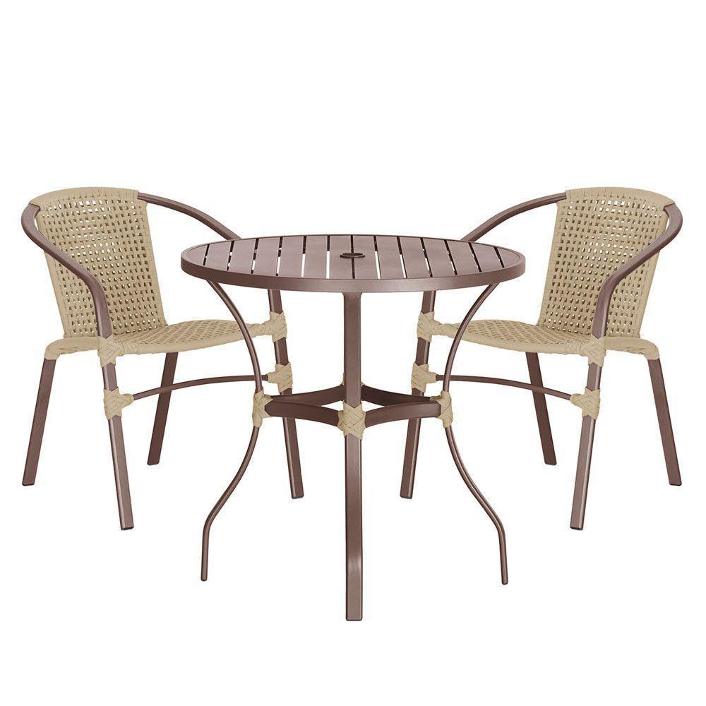 02 Cadeiras Floripa E Mesa Roma 100cm Marrom Trama Original Rami - 1