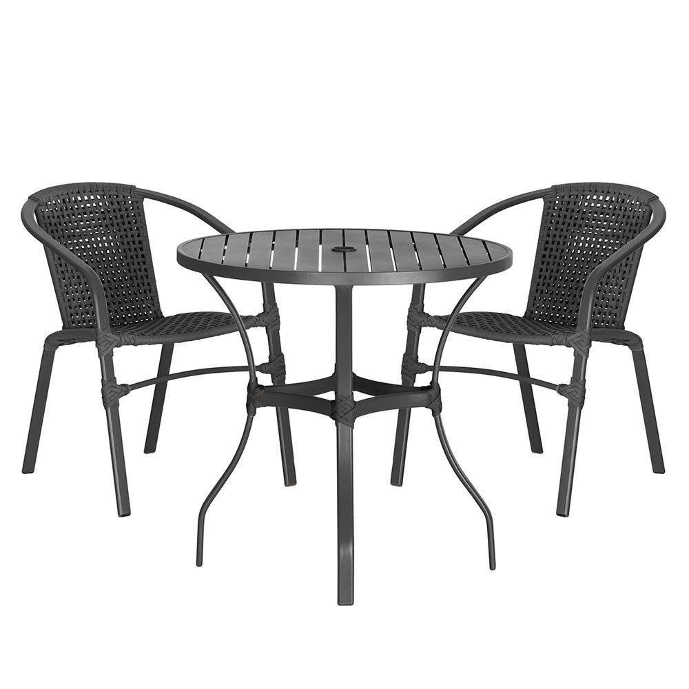 02 Cadeiras Floripa E Mesa Roma 80cm Preta Trama Original Preto - 1