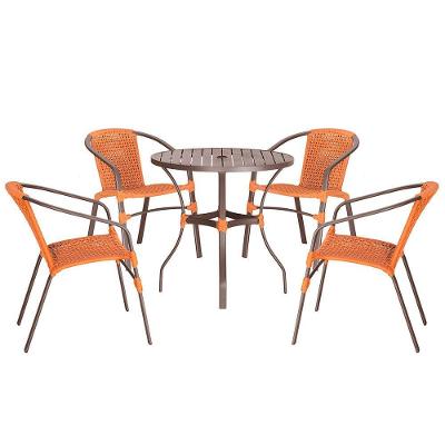 04 Cadeiras Floripa E Mesa Roma 80cm Marrom Trama Original Terra Cota
