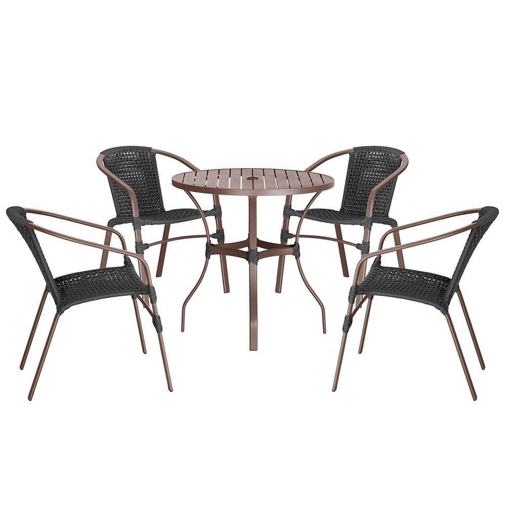 04 Cadeiras Floripa E Mesa Roma 80cm Marrom Trama Original Preto - 1