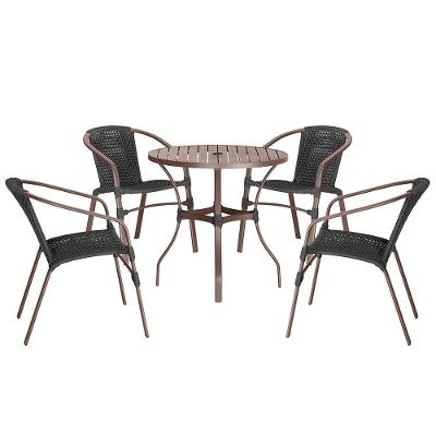 04 Cadeiras Floripa E Mesa Roma 80cm Marrom Trama Original Preto
