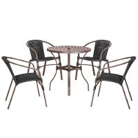 04 Cadeiras Floripa E Mesa Roma 80cm Marrom Trama Original Preto - 1