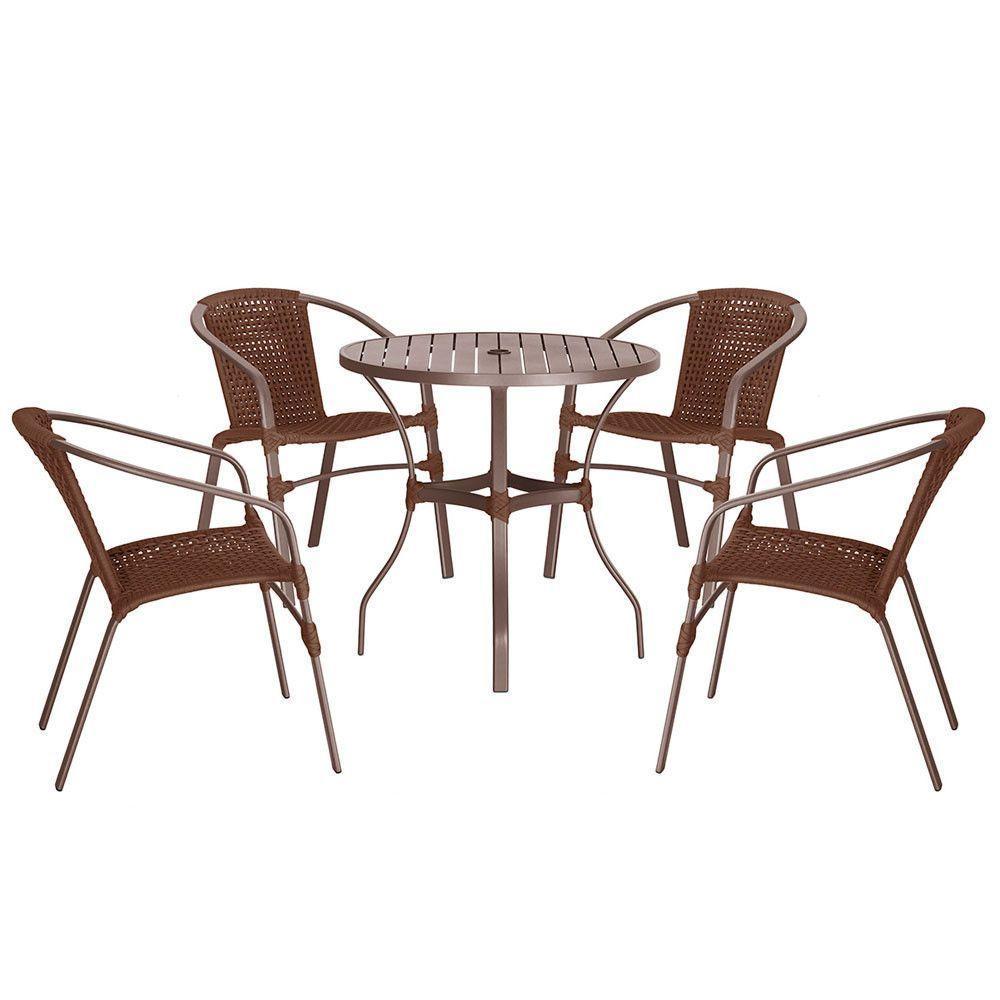 04 Cadeiras Floripa E Mesa Roma 100cm Marrom Trama Original Marrom - 1