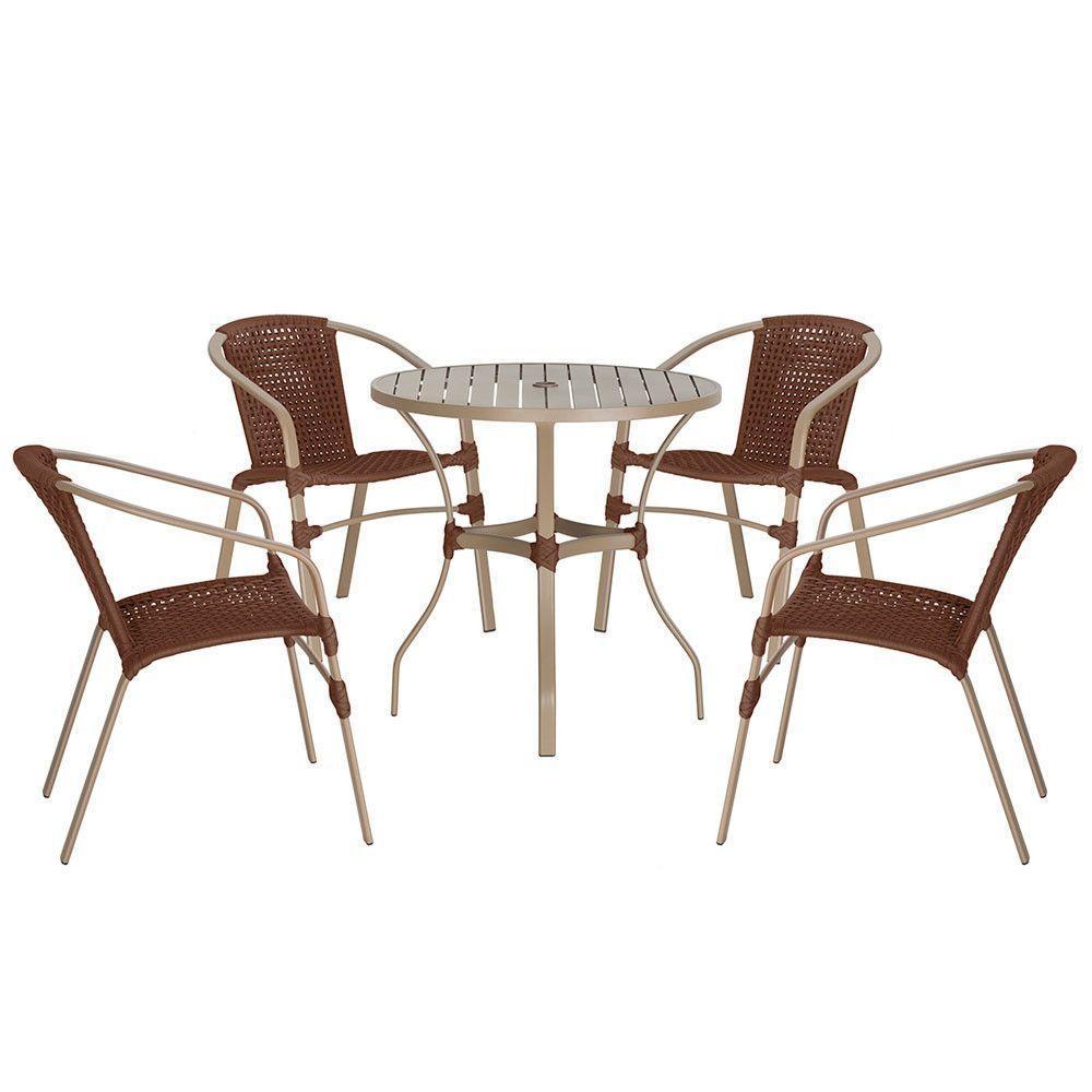 04 Cadeiras Floripa E Mesa Roma 100cm Fendi Trama Original Marrom - 1