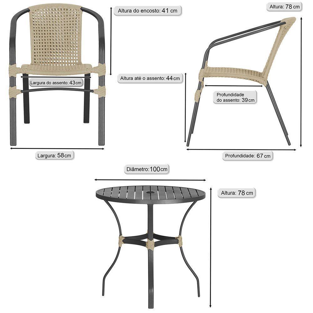 02 Cadeiras Floripa E Mesa Roma 100cm Preta Trama Original Rami - 2
