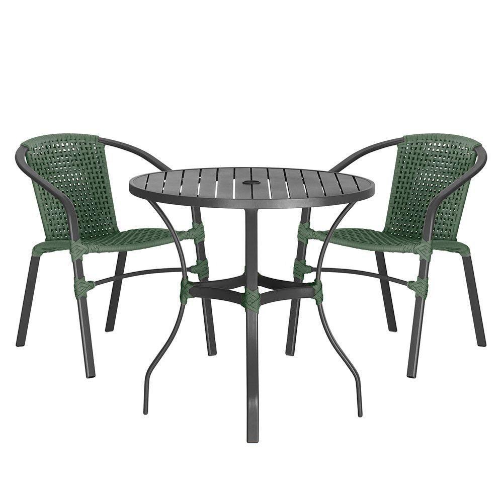 02 Cadeiras Floripa E Mesa Roma 100cm Preta Trama Original Verde - 1