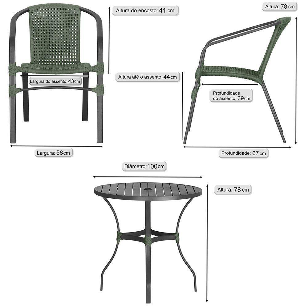 02 Cadeiras Floripa E Mesa Roma 100cm Preta Trama Original Verde - 2