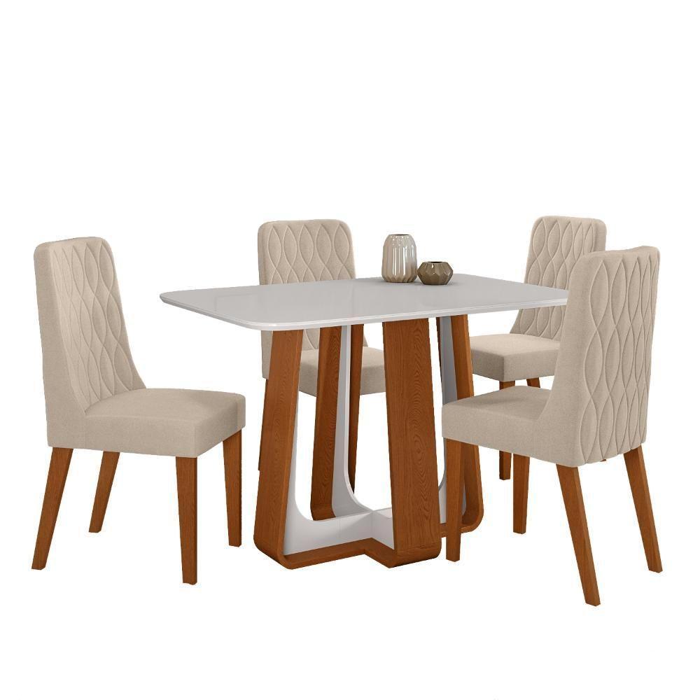 Conjunto Sala De Jantar Mesa Easy Pop 120x80cm Tampo Vidro/mdf Com 4 Cadeiras Seat Veludo Naturale Creme Frassino/off - 2
