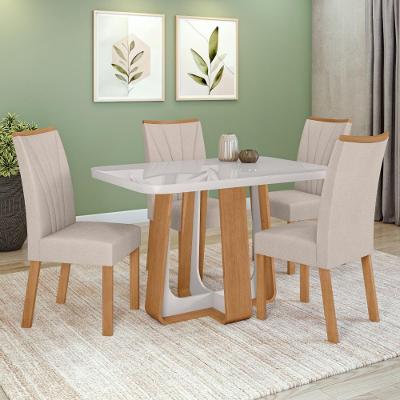 Conjunto Sala De Jantar Mesa Easy Pop 120x80cm Tampo Mdf 40mm Com 4 Cadeiras Confort Boucle Bege Amêndoa/off White
