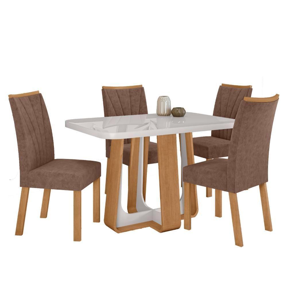 Conjunto Sala De Jantar Mesa Easy Pop 120x80cm Tampo Mdf 40mm Com 4 Cadeiras Confort Couro Morano Avelã Amêndoa/off - 2
