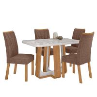 Conjunto Sala De Jantar Mesa Easy Pop 120x80cm Tampo Mdf 40mm Com 4 Cadeiras Confort Couro Morano Avelã Amêndoa/off - 2