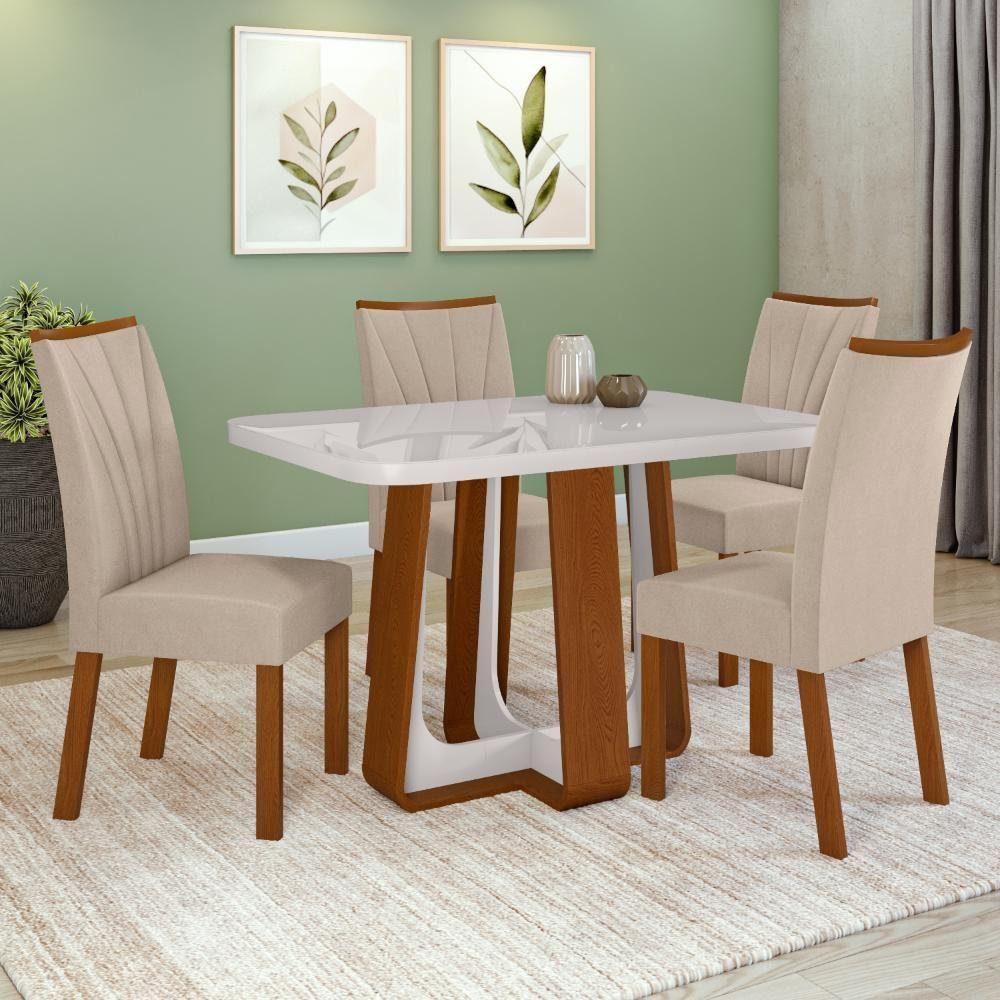 Conjunto Sala De Jantar Mesa Easy Pop 120x80cm Tampo Mdf 40mm Com 4 Cadeiras Confort Veludo Naturale Creme Frassino/off - 1
