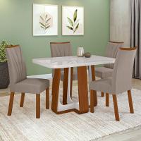 Conjunto Sala De Jantar Mesa Easy Pop 120x80cm Tampo Mdf 40mm Com 4 Cadeiras Confort Suede Animale Bege Frassino/off - 1