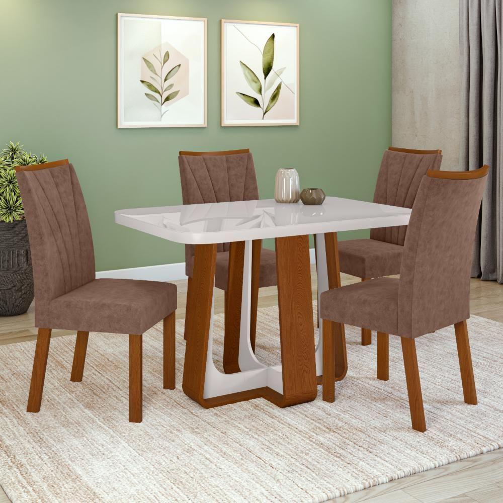 Conjunto Sala De Jantar Mesa Easy Pop 120x80cm Tampo Mdf 40mm Com 4 Cadeiras Confort Couro Morano Avelã Frassino/off - 1