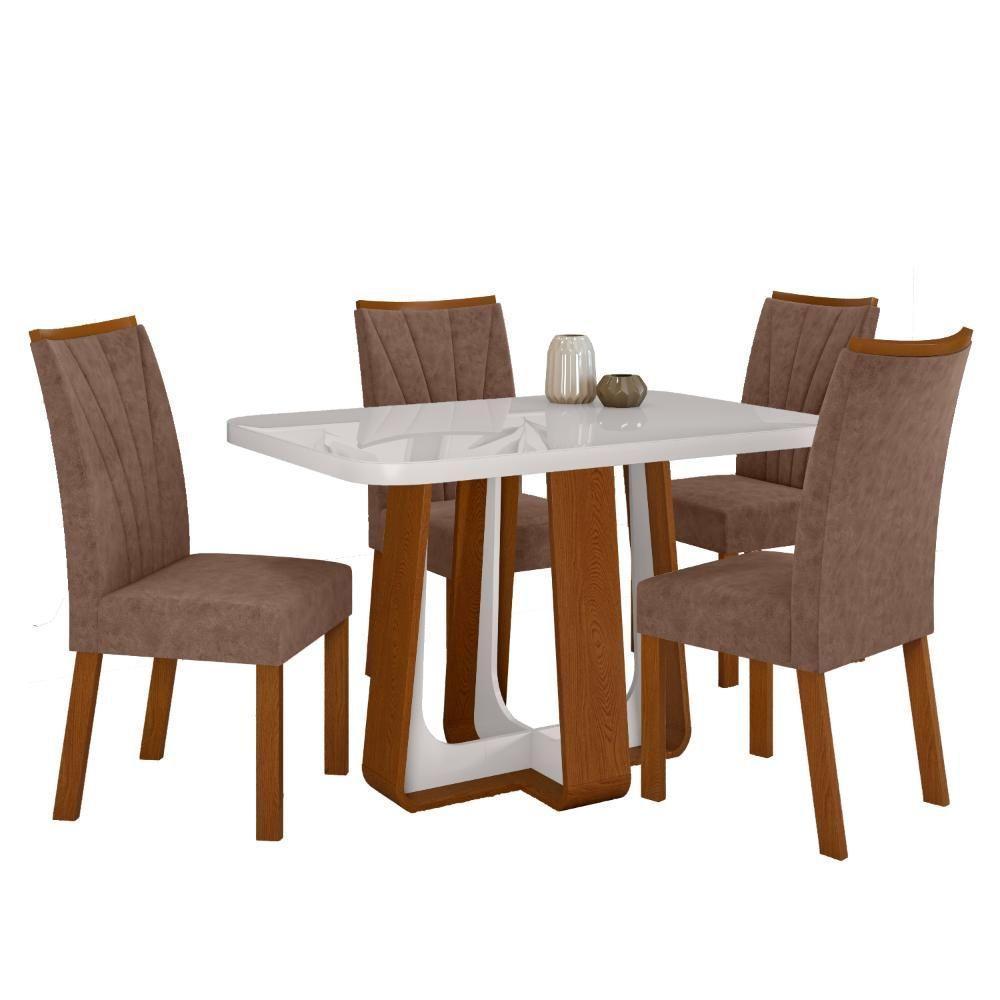 Conjunto Sala De Jantar Mesa Easy Pop 120x80cm Tampo Mdf 40mm Com 4 Cadeiras Confort Couro Morano Avelã Frassino/off - 2