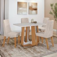 Conjunto Sala De Jantar Mesa Easy Pop 120x80cm Tampo Vidro/mdf Com 4 Cadeiras Seat Boucle Bege Amendoa Clean/off White - 1