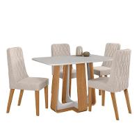 Conjunto Sala De Jantar Mesa Easy Pop 120x80cm Tampo Vidro/mdf Com 4 Cadeiras Seat Boucle Bege Amendoa Clean/off White - 2