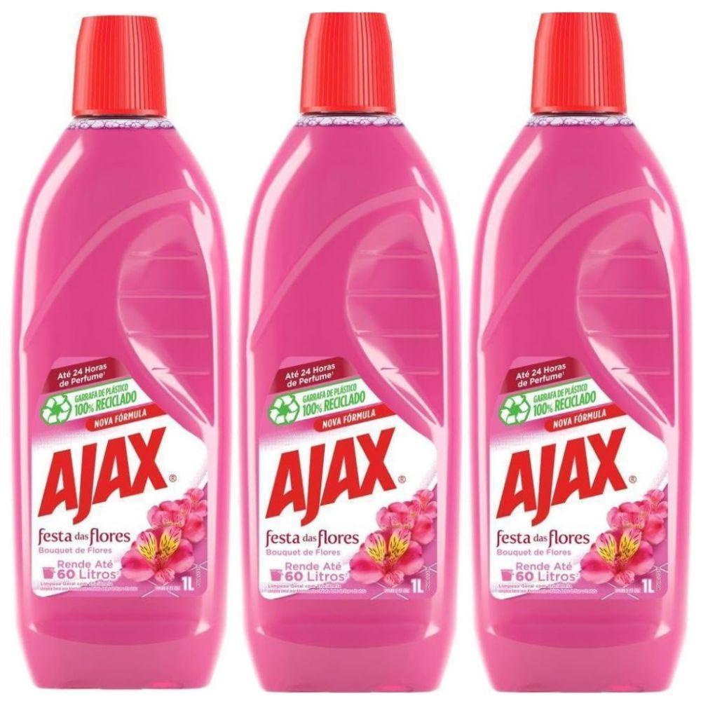 Kit 3limpador Diluível Ajax Festa Das Flores Bouquet De Flores 1 Litro - 1
