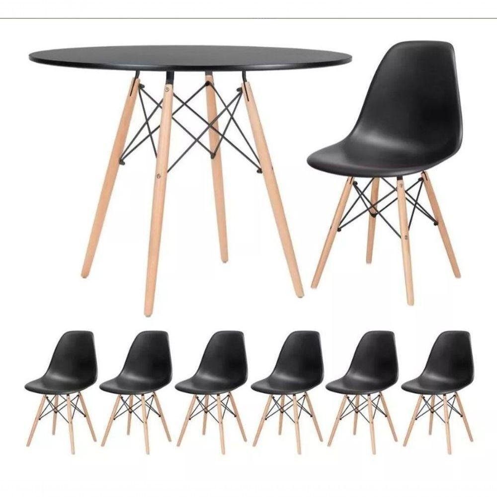Conjunto De Mesa Redonda Eames 120cm Preto E 6 Cadeiras Eiffel Dsw Preto - 1