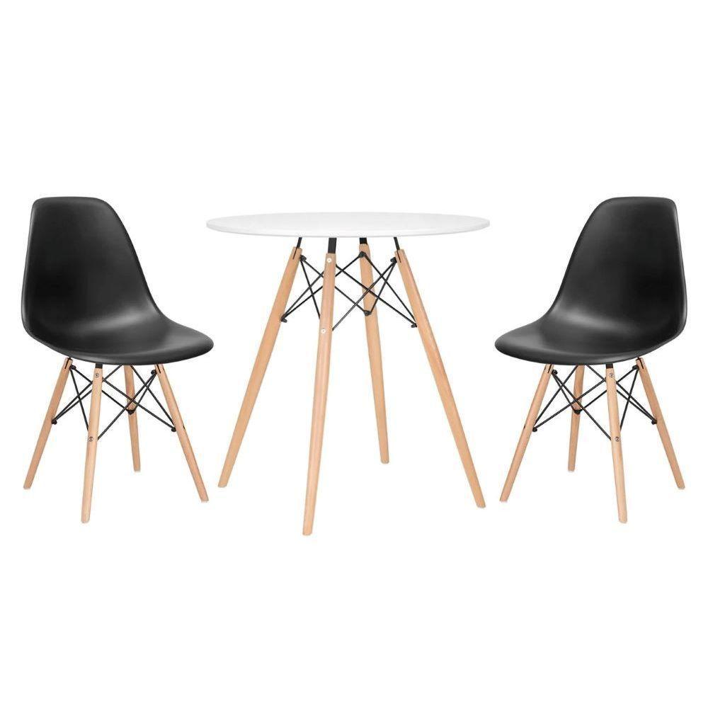 Mesa Redonda Eames 70 Cm + 2 Cadeiras Eiffel Dsw Mesa Branca Com Cadeiras Pretas - 1