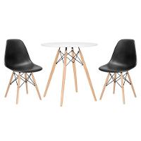 Mesa Redonda Eames 70 Cm + 2 Cadeiras Eiffel Dsw Mesa Branca Com Cadeiras Pretas - 1