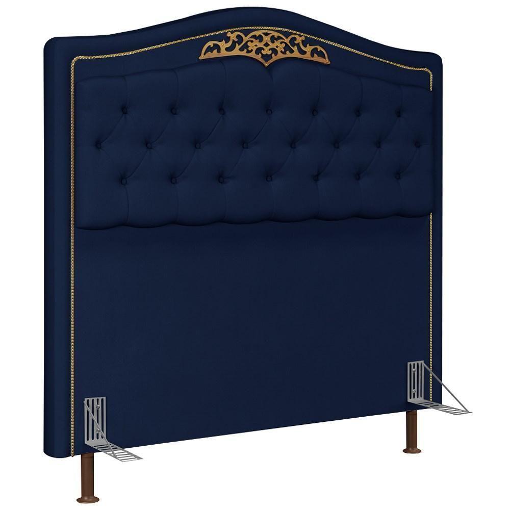 Cabeceira Cama Box Casal Queen 160cm Com Tachas Imperial Veludo J02 Azul - Mpozenato - 1