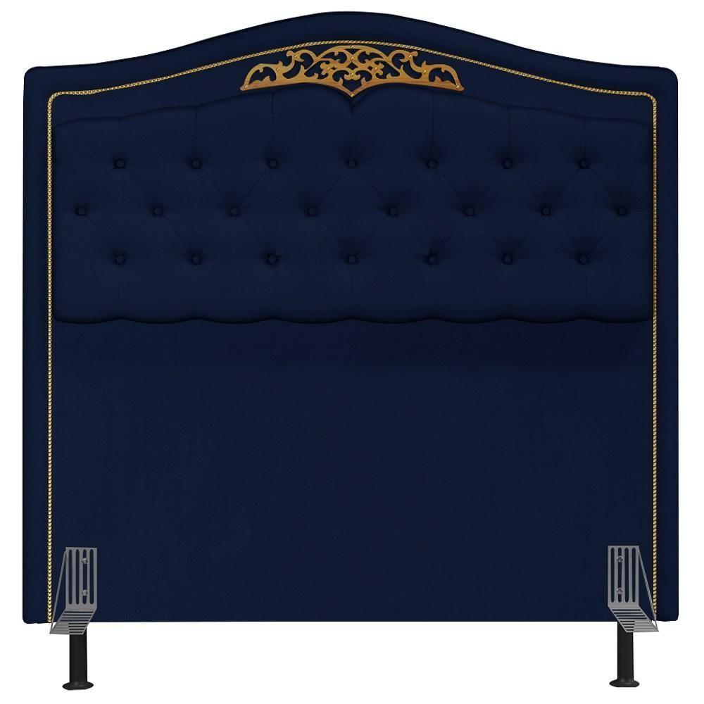 Cabeceira Cama Box Casal Queen 160cm Com Tachas Imperial Veludo J02 Azul - Mpozenato - 3