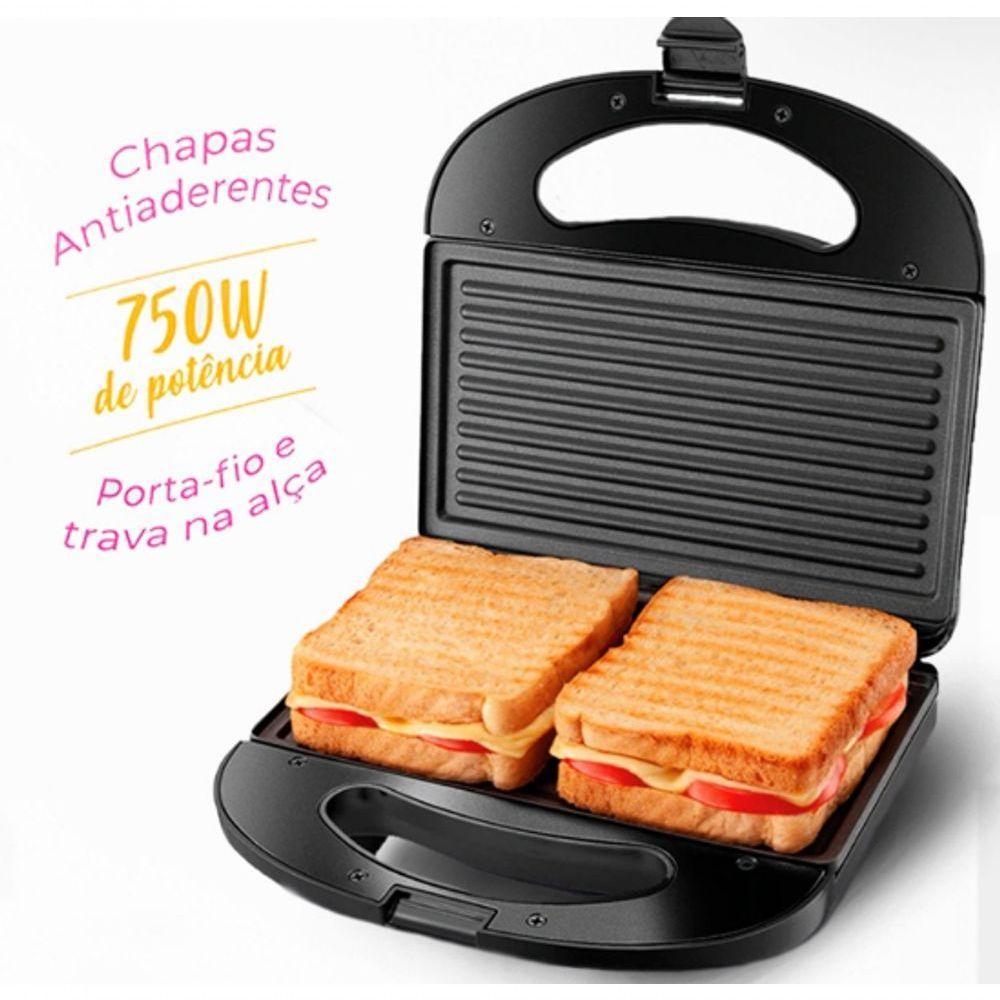 Sanduicheira Grill Eletrica Cadence Black Inox 750w 220V - 5