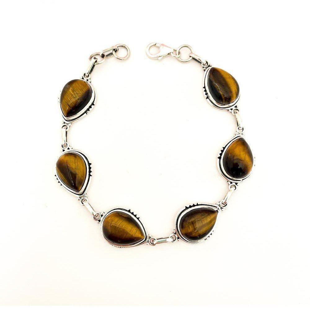 Pulseira Feminina Gotas De Olho De Tigre Em Prata De Bali 925 – Pedra Natural - 1