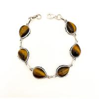 Pulseira Feminina Gotas De Olho De Tigre Em Prata De Bali 925 – Pedra Natural - 1