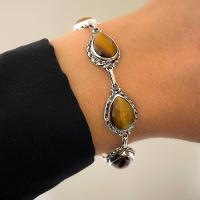 Pulseira Feminina Gotas De Olho De Tigre Em Prata De Bali 925 – Pedra Natural - 2