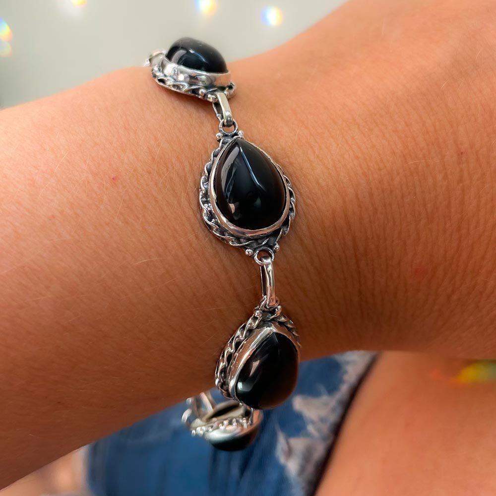 Pulseira Gotas Pedra Onix Prata De Bali 925 - 2
