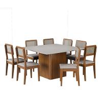 Conjunto Sala De Jantar Mesa Quadrada Montevideo 1,36m Com 8 Cadeiras Santiago Madeirado Off White - 1