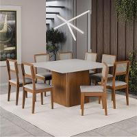 Conjunto Sala De Jantar Mesa Quadrada Montevideo 1,36m Com 8 Cadeiras Santiago Madeirado Off White - 2