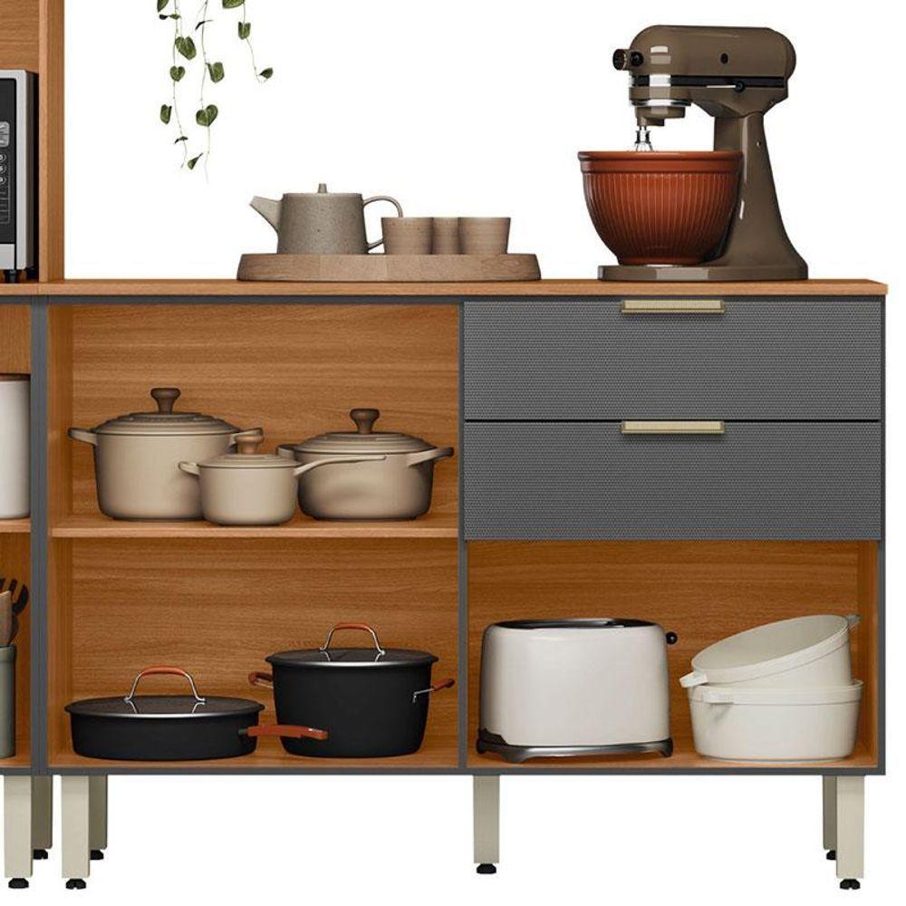 Balcão De Cozinha Ambiente Alba 120cm Amêndola Grafito Prime Tx Com Tampo - Demóbile - 3