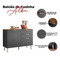 Balcão De Cozinha Ambiente Alba 120cm Amêndola Grafito Prime Tx Com Tampo - Demóbile