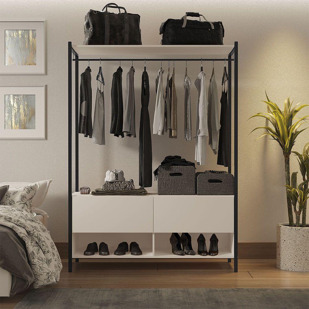 Closet Estilo Industrial Dallas 2 Gavetas Klm Móveis Preto Com Off White - 2